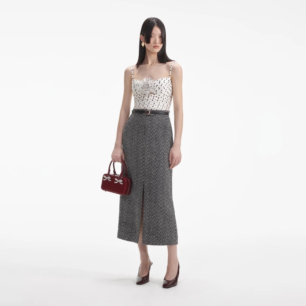 Self-Portrait Gray Midi Pencil Skirt with Slit